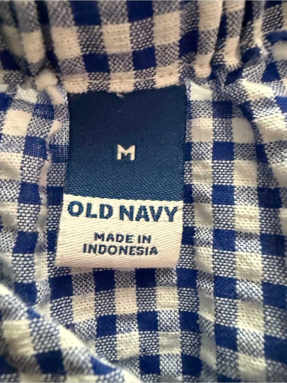 Old Navy Blue and White Gingham Puff-Sleeve Peasant Blouse
